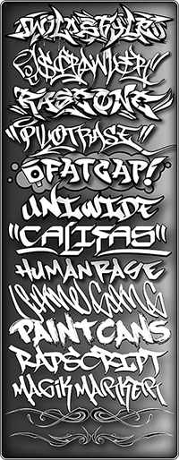 Graffiti Fonts 3 typefaces - Wildstyle, RaseOne, Pilot Rase, Fatcap, Rapscript and more - 31 fonts in all